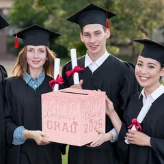 Pink Graduation Congrats Card Box, 2026 Rose Gold Graduation Party Decoration…