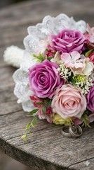 Elegant Artificial Silk Rose & Hydrangea Bridal Bouquet – Pink & Cream Vintage