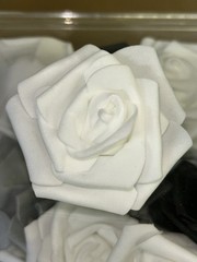 Felt Black, White & Gray Table Centerpiece Rose Buds In 6x6x6 Clear Plastic Box