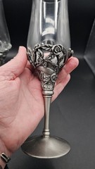 Pair Pewter Glass Champagne Flutes Roses Grapes Wedding Toast Goblets