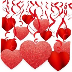 30 Pcs Valentine’s Day Heart Swirl Hanging Decorations Hanging Heart Swirl Red