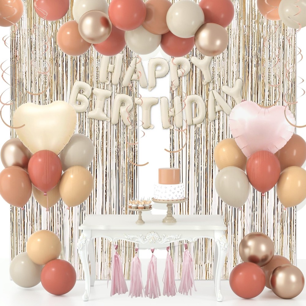 Beige Blush Pink Birthday Decorations for Women Girls with Blush Pink Nude Ba…