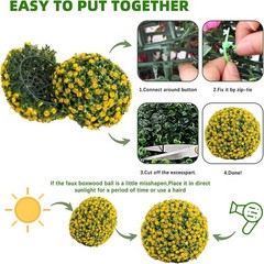 2-Pack Artificial Flower Ball Topiary,UV Resistant, Wedding Garden Decor, Yellow