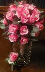 Bling Crystal Wedding Bouquet Matching Bling Boutonere Bling Pink Rose Bouquet