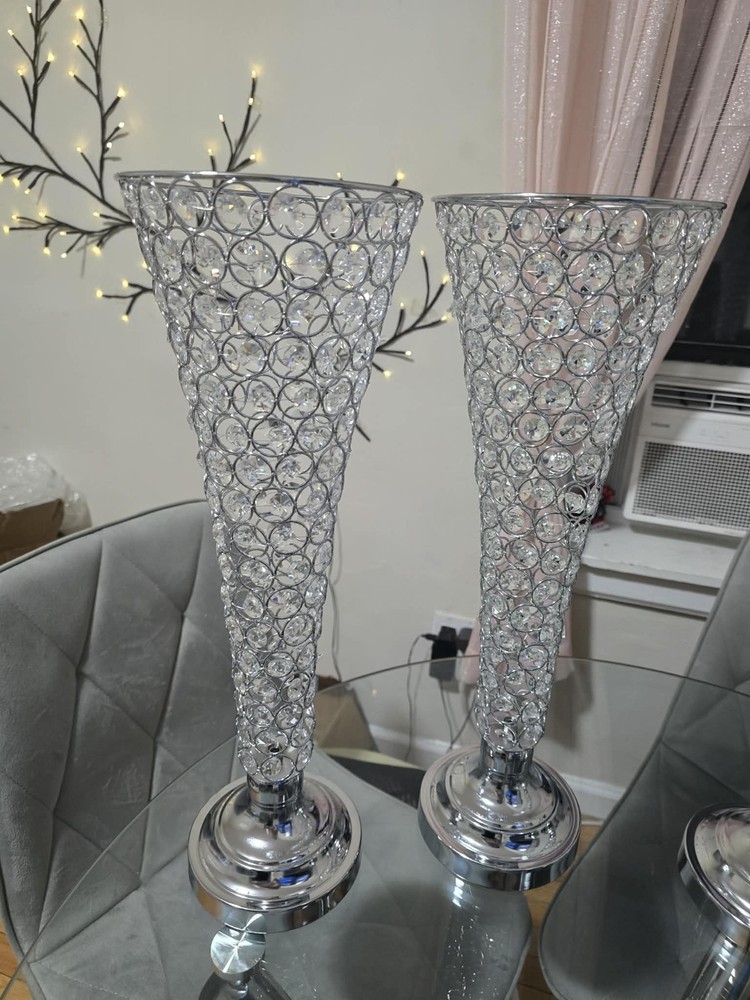 Crystal Wedding Vases For Flowers Set Of 6, 4 Small 2 Big