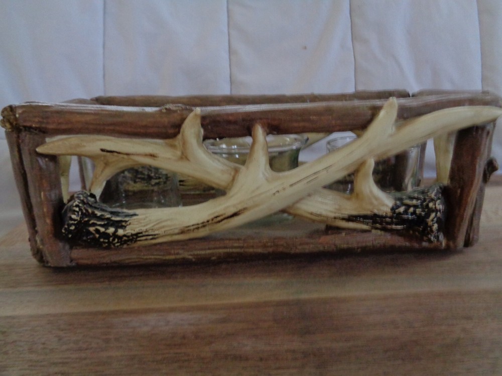 Deer antler Hunting Lodge Rustic country western statue Votive Candle Holder