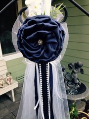 Set of 10 Navy Blue Pew Bows, Chair Bow, White Wedding Church Aisle decorations