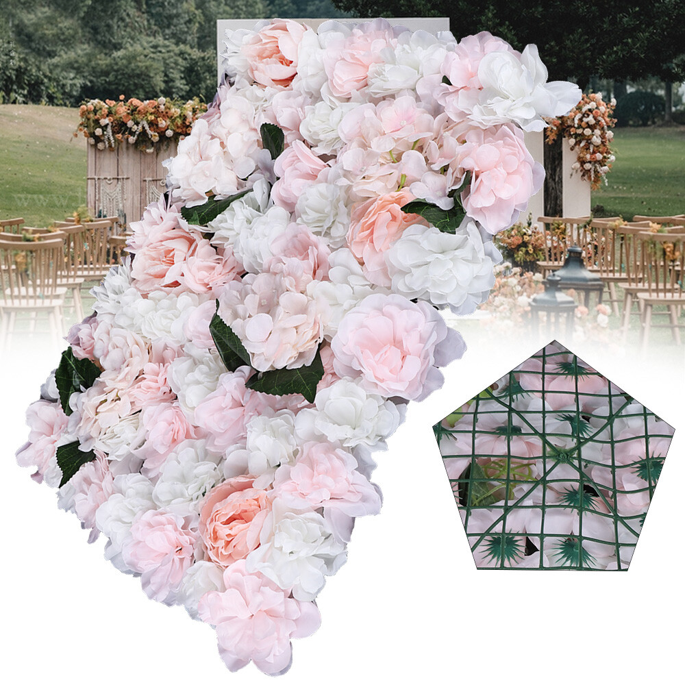 6 Pieces Artificial Flower Wall Panel Wedding Venue Rose Hydrangea Wall 60x40cm