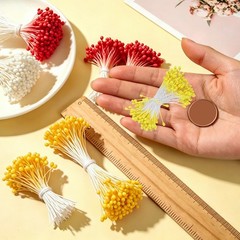 PATIKIL 3mm Double Heads Flower Stamen, 150 Pcs Artificial Yellow