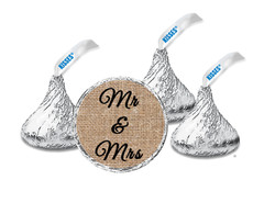 108 wedding favor hershey kiss labels stickers burlap, rustic, country, barn