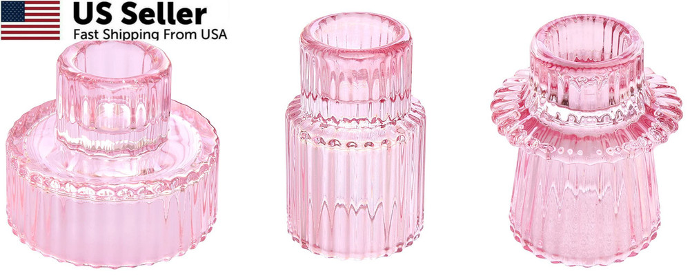 Vixdonos Pink Candlestick Holders Set of 3 Glass Candle 3 Pcs,