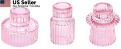 Vixdonos Pink Candlestick Holders Set of 3 Glass Candle 3 Pcs,