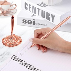 Lightweight Rose Gold Signing Pen Set in Hollow Round Holder for Special Events