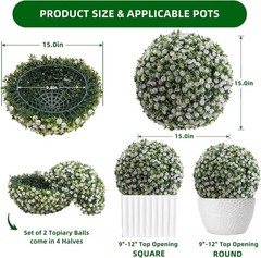 2-Pack Artificial Flower Ball Topiary, UV Resistant, Wedding Garden Decor, White