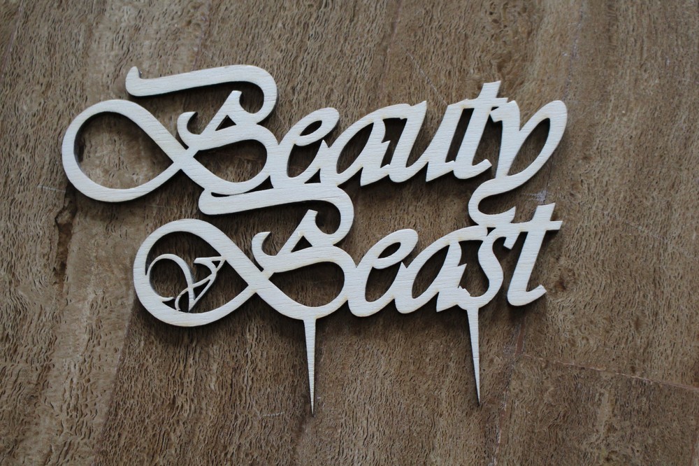 CakeTopper Beauty & V Beast Custom Personalised Wedding Cake Topper Wood Acrylic
