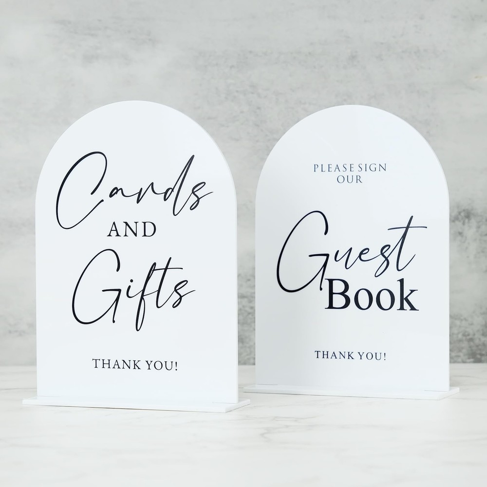 2 PCS White Acrylic Wedding Signs 5×7 Inch Arch Table Sign Base Reception