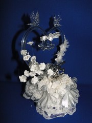 New Elegant Blown Glass heart, twin bells, 25th Wedding Anniversary Caketop #45