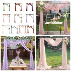 Elegant Rusts Pearls Chiffon Arch Backdrop Reusable Reception Hall Curtain