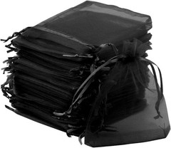 50pcs Black Organza Bags – 3.54» x 4.33» Elegant Satin Drawstring Pouches