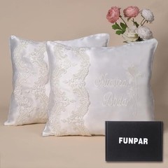 Wedding Kneeling Pillow Cover Set of 2, 17 x 15 Premium Satin & Lace, White