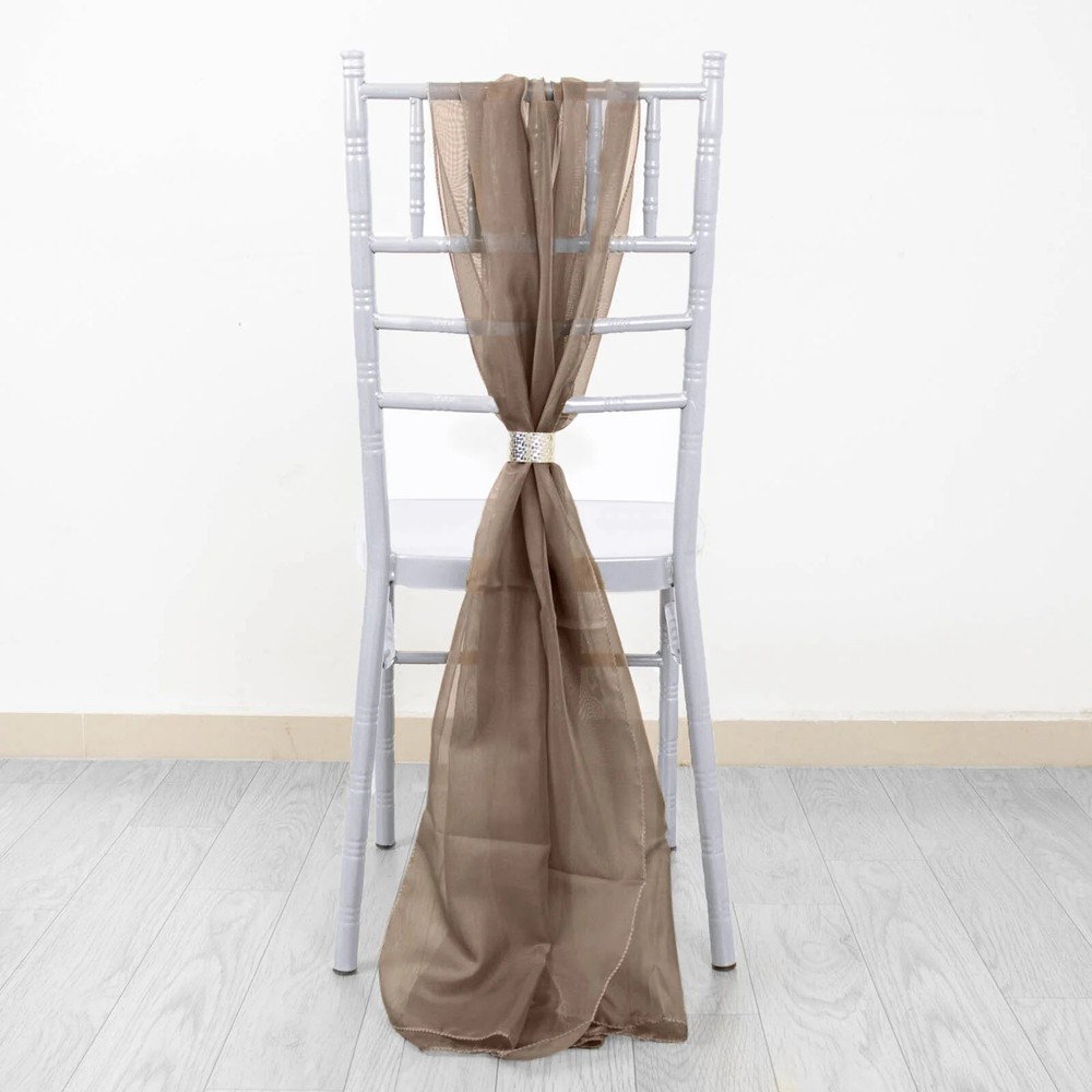 5 Taupe Premium Chiffon Wide CHAIR SASHES Wedding Party Reception Decorations