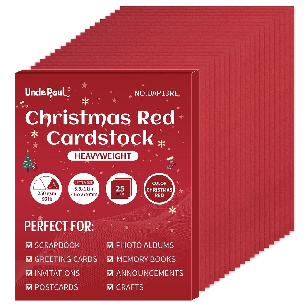 25 Sheets Christmas Red Cardstock – 8.5x11inch/25Sheets, Red/250gsm