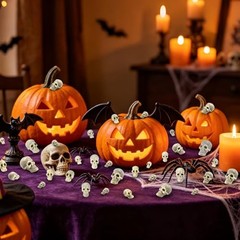 Vellibring 150 PCS Halloween Mini Skull Heads Decoration – 4 Size Bone Colors