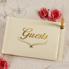 Ivory Guest Book With White Pen and Gold Holder – 9 1/2in. x 6in. (5114-4)