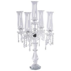 32″ CLEAR 5 Arm Crystal Glass Candelabra Hurricane Taper CANDLE HOLDER Party