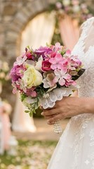 Elegant Artificial Silk Rose & Hydrangea Bridal Bouquet – Pink & Cream Vintage
