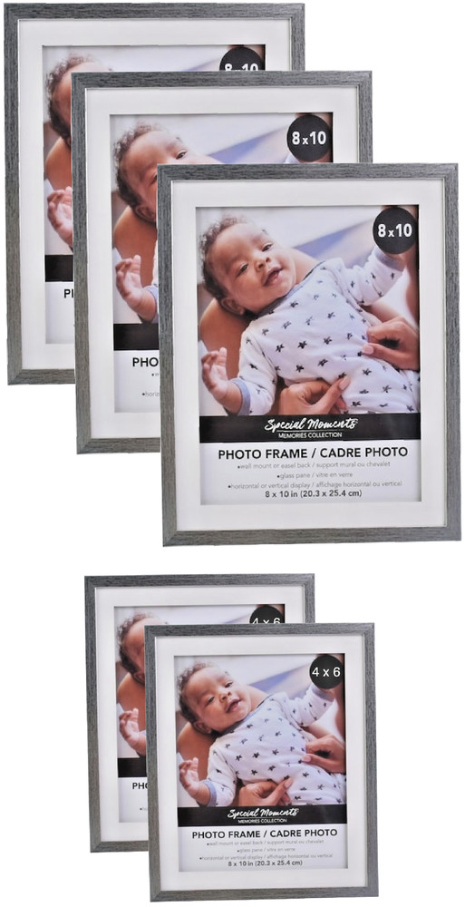 Set of 5 Photo Frames, Glass with Wall mount – Three 8×10 Frames, Two 4×6 Frames