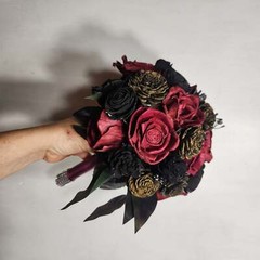 Burgundy Black Rose Sola Wood Bridal Wedding Bouquet Accessories