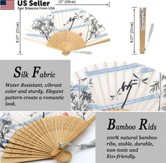 Zolee 2 Pieces Small Folding Hand Fans – Chinese Black & White Bamboo