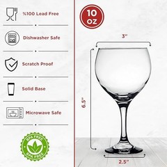 Wine Glasses Set of 10 oz Premium Clear Glass Goblets – Elegant Glassware for 6