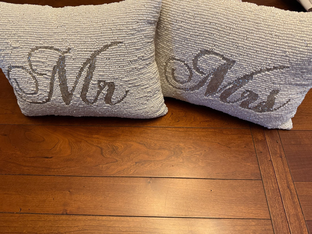 Mr. and Mrs. Beaded Wedding/Engagement Pillows