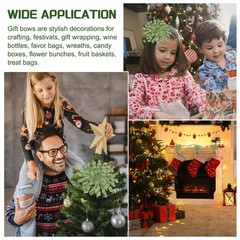 6 Pcs 4 Inch Grosgrain Curly Bows for Gift Wrapping Self-Adhesive Ribbon Green