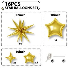Gold Star Balloons, 22/18/10 Inch Foil 22-inch, 18-inch, 10-inch,