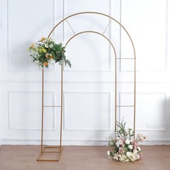 8 ft Gold Double Round Top Metal Floral Display Frame Arch Backdrop Stand Party