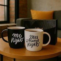Mr Right Mrs Always Right Coffee Mugs Gifts Ideas for Couples, Black/White