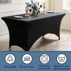 Black Spandex Table Covers for 6 Foot Tables – 6 FT Universal Rectangular Fit…