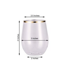 12 pcs 14 oz CLEAR with GOLD Rim Stemless Plastic Wine Glasses Party Supplies