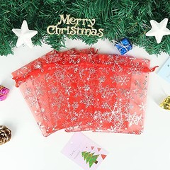 100pcs Snowflake Organza Bags Christmas 4×6 inch 1 Count (Pack of 100) Red