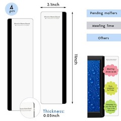 Zonon 4 Pieces Monitor Memo Board, 28.8 x 7.8 cm or 11.3 x 3 inches, Clear