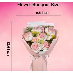 Crochet Rose Bouquet 13” Pink White LED Lights with Gift Bag & Card Graduation