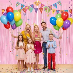 2 Pack Tinsel Backdrop Pastel Pink for Birthday Party