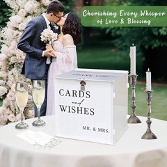 White Acrylic Wedding Card Box with Lock Large DIY Card Holder for Reception