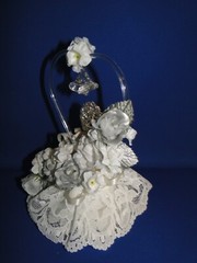 New Elegant blown glass heart, twin bells, 25th Wedding Anniversary Caketop #48