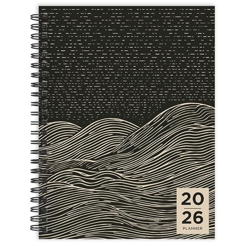 2026 Medium Weekly Monthly Planner with 12-Month Calendar Grid, Rolling Waves