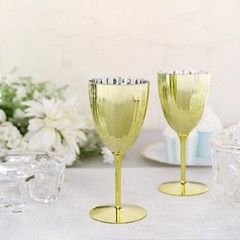 Gold Premium Metallic Plastic 8 oz Wine Glasses Disposable Party Events Wedding