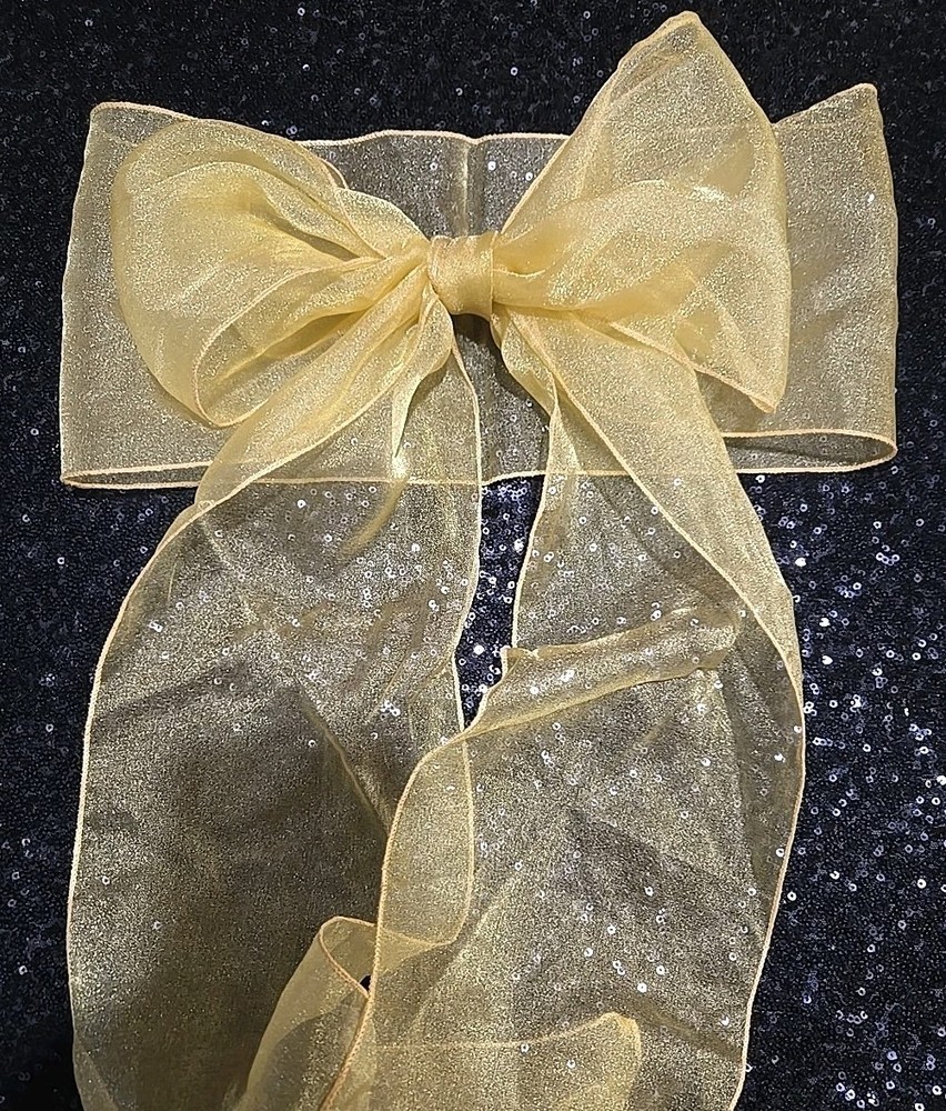20 pcs Sheer Chair Decor Bow Sash 104″ x 6″ Gold Glitter Wedding Party Organza